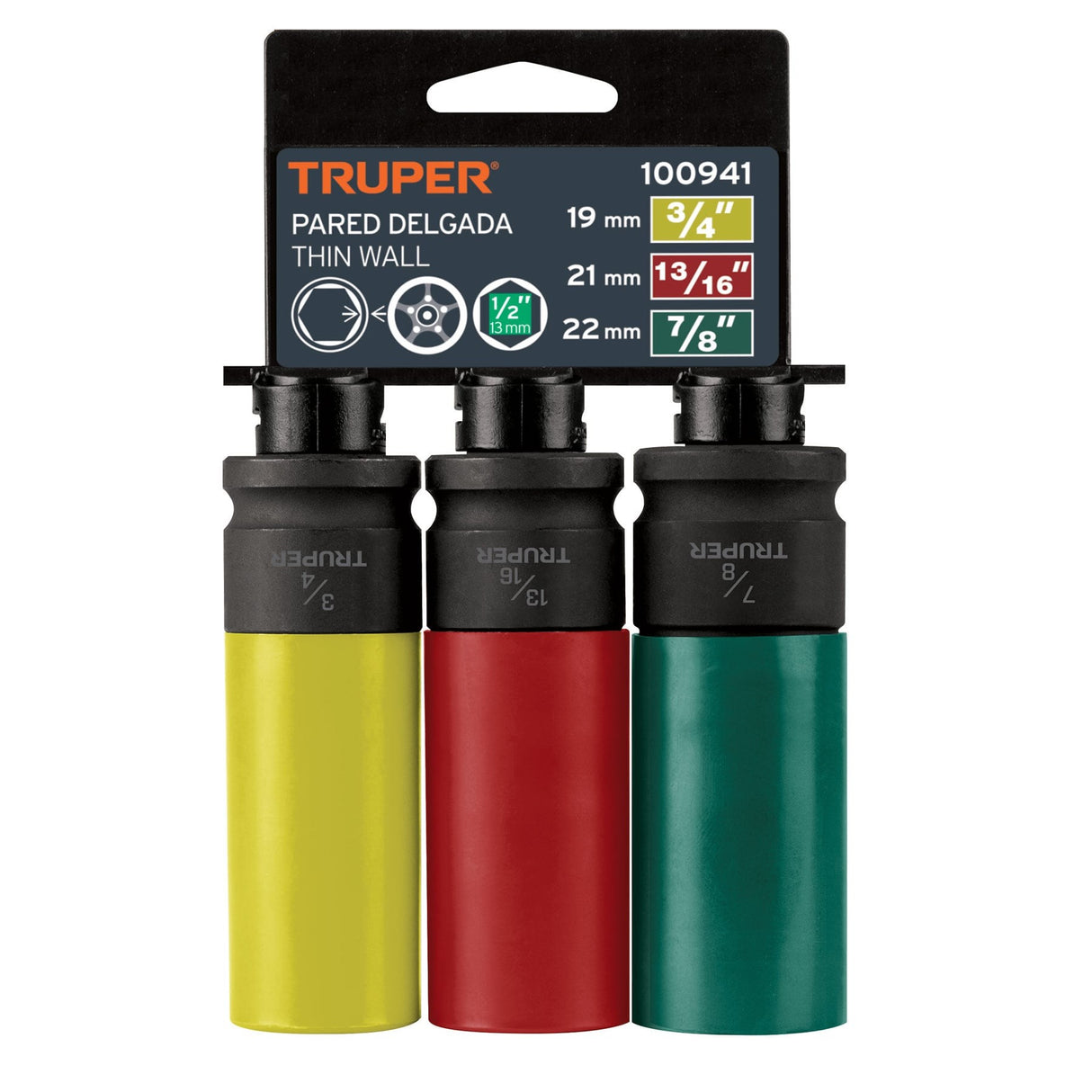 Juego 3 Dados Largos 1/2" Impacto Protección Plástica 6P Std