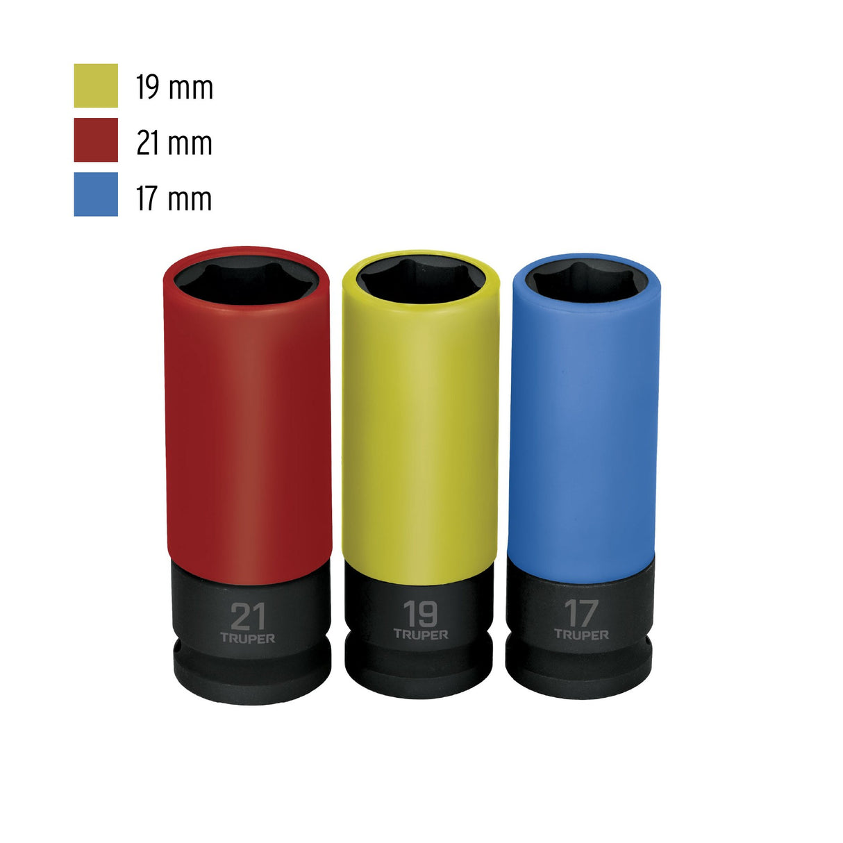 Juego 3 Dados Largos 1/2" Impacto Protección Plástica 6P mm