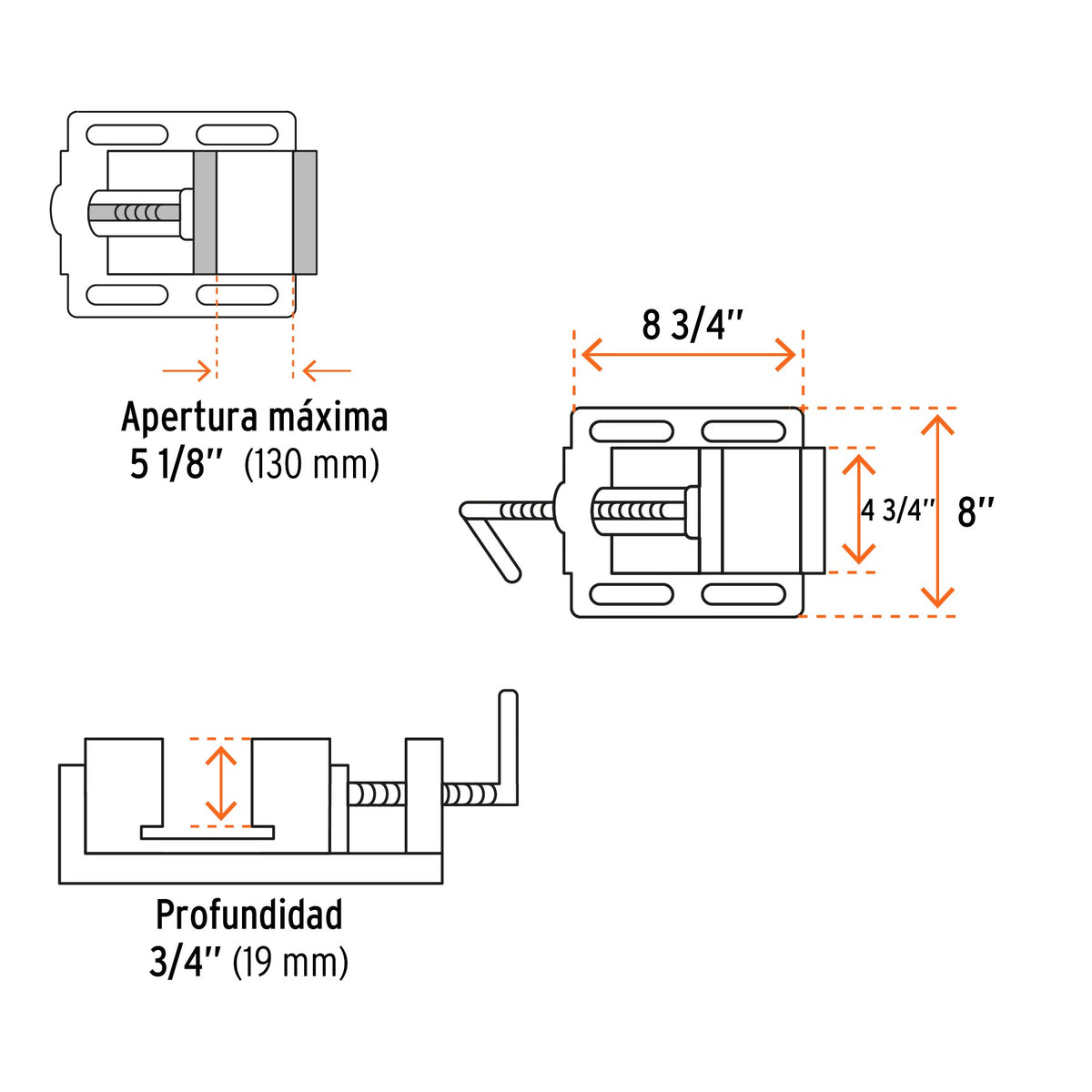Prensa Morsa Plana, Apertura 5" (125 mm), Truper