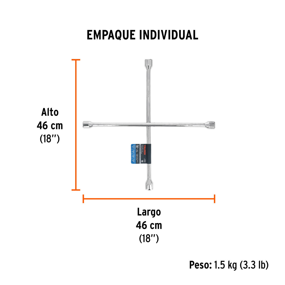 Llave de cruz 18', bocas 17, 19, 21 y 23 mm, Truper
