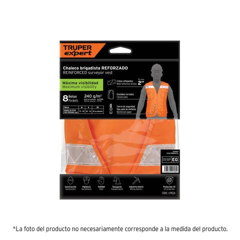 Chaleco Brigadista Reforzado, Naranja, g, Truper Expert