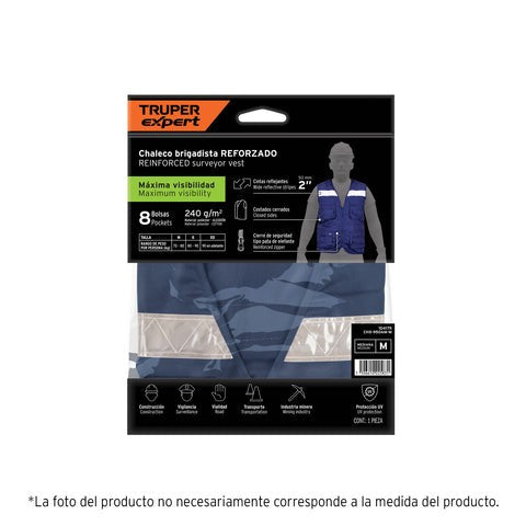 Chaleco Brigadista Reforzado, Azul Marino, Xg, Truper Expert