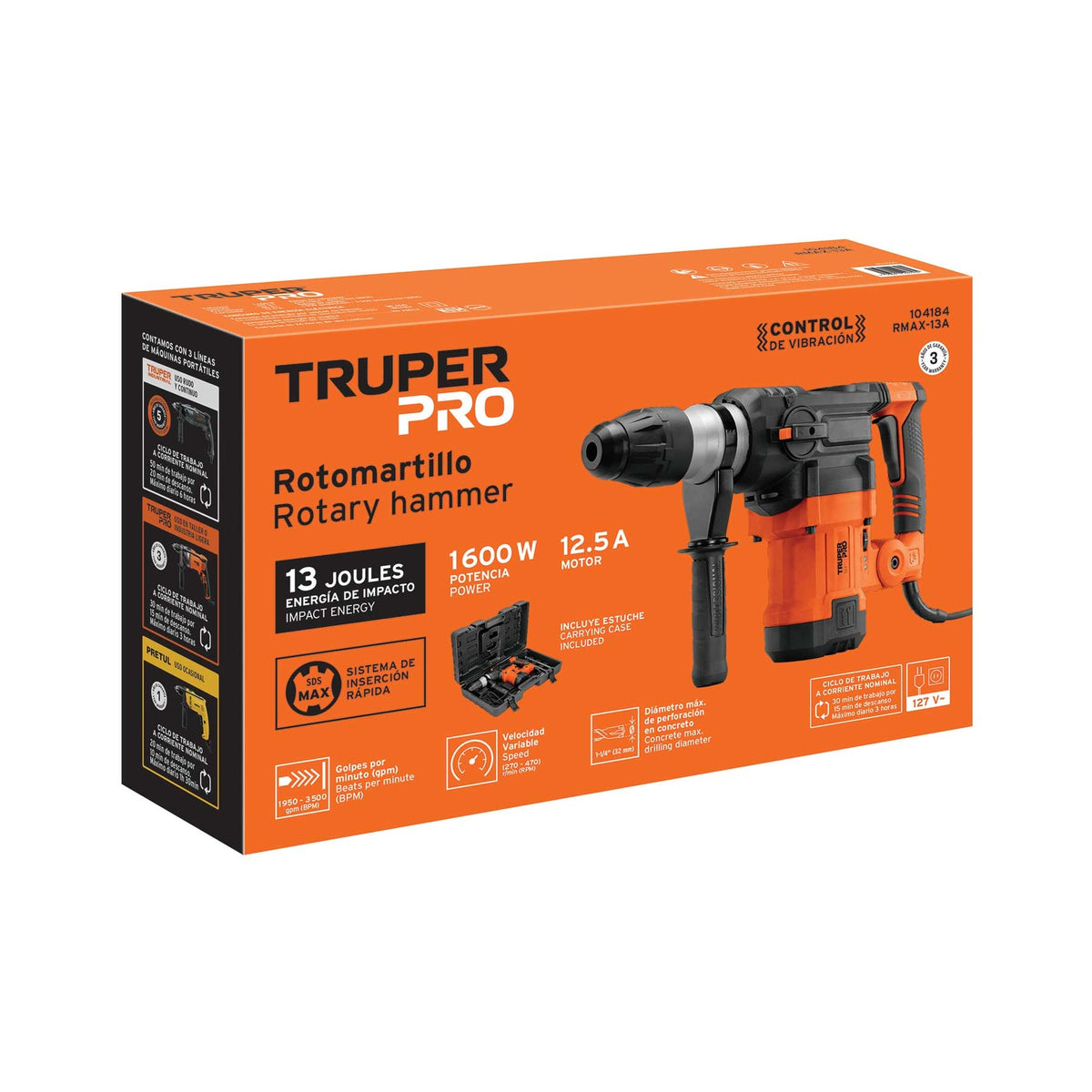 Rotomartillo SDS max/destornillador 9 kg, 13 J, 1600 W, Truper Pro