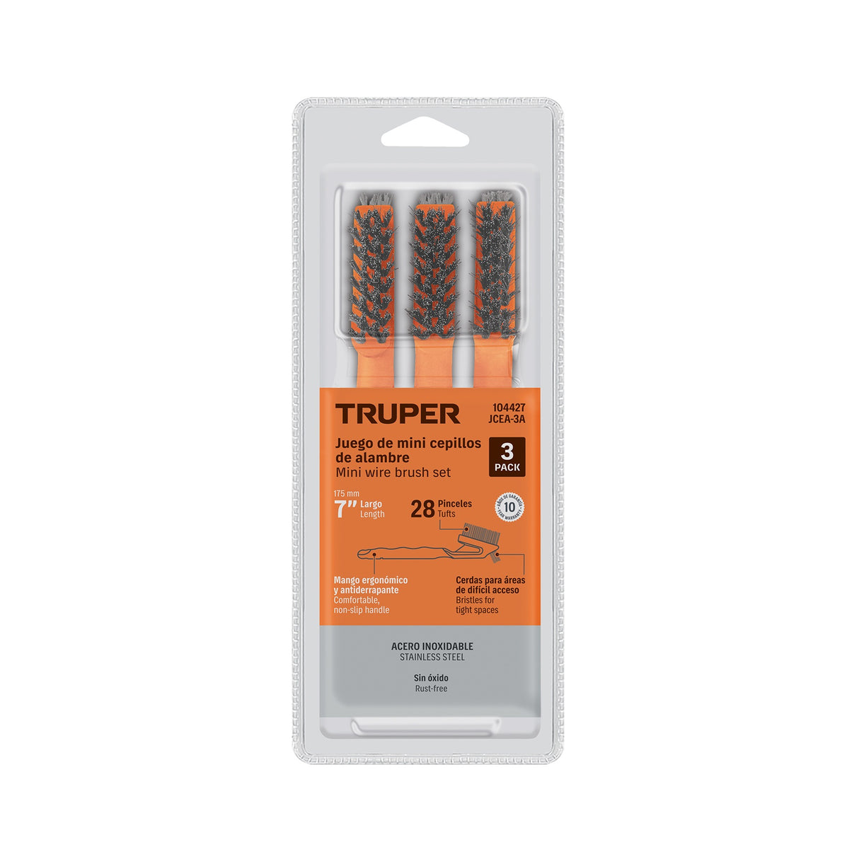 Juego de 3 minicepillos, 28 pinceles acero inoxidable, Truper
