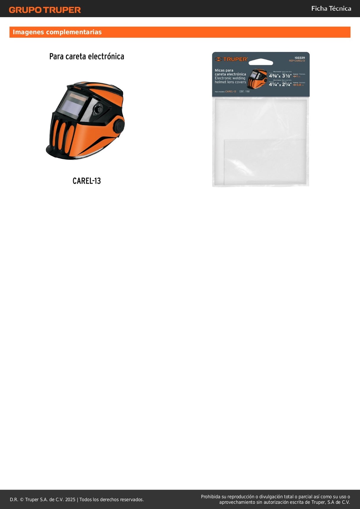 Bolsa con 2 Micas para Careta CAREL-13 (2025), Truper