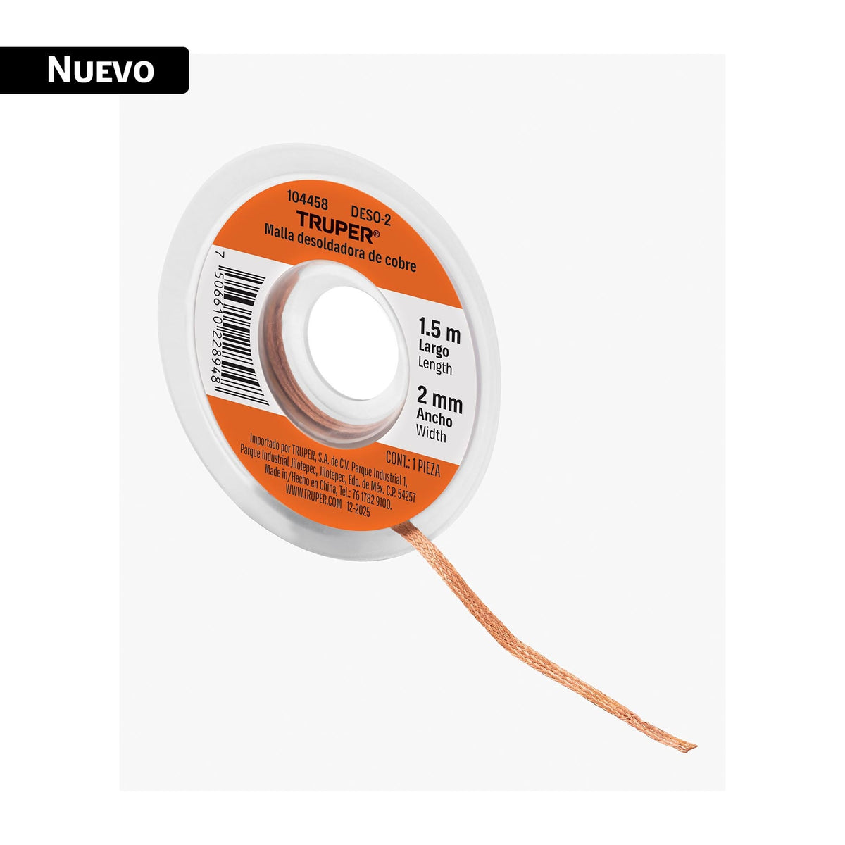 Malla desoldadora de cobre, 2 mm x 1.5 m, Truper