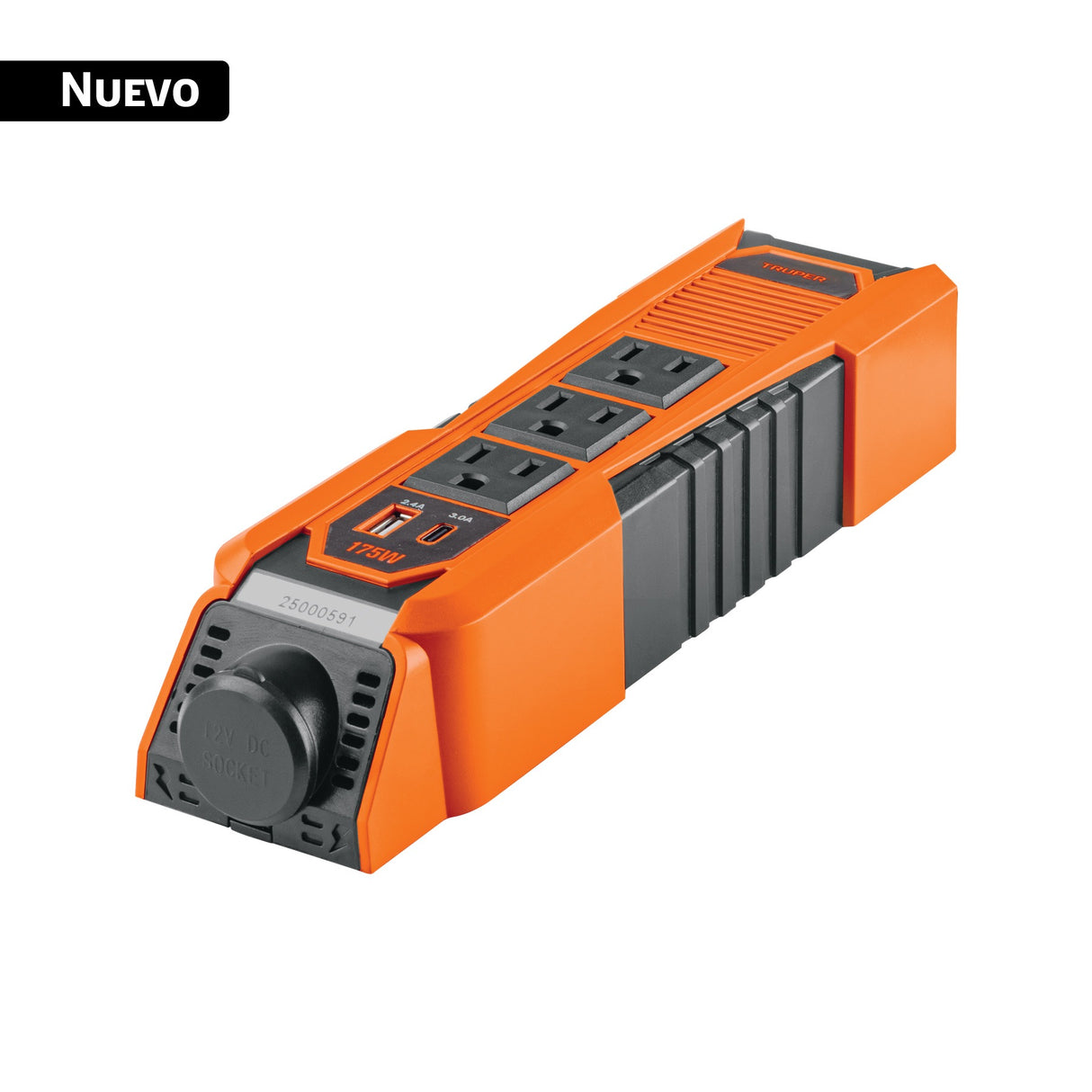 Inversor de corriente de 175 W, barra, USB A y C, Truper