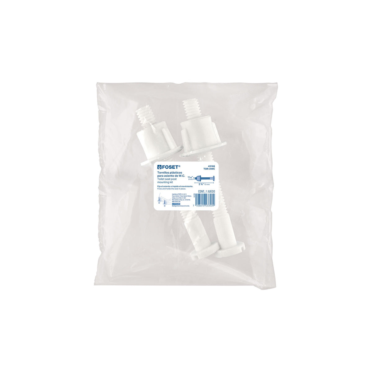 Bolsa con 2 tornillos para reparacion de asiento WC, Foset