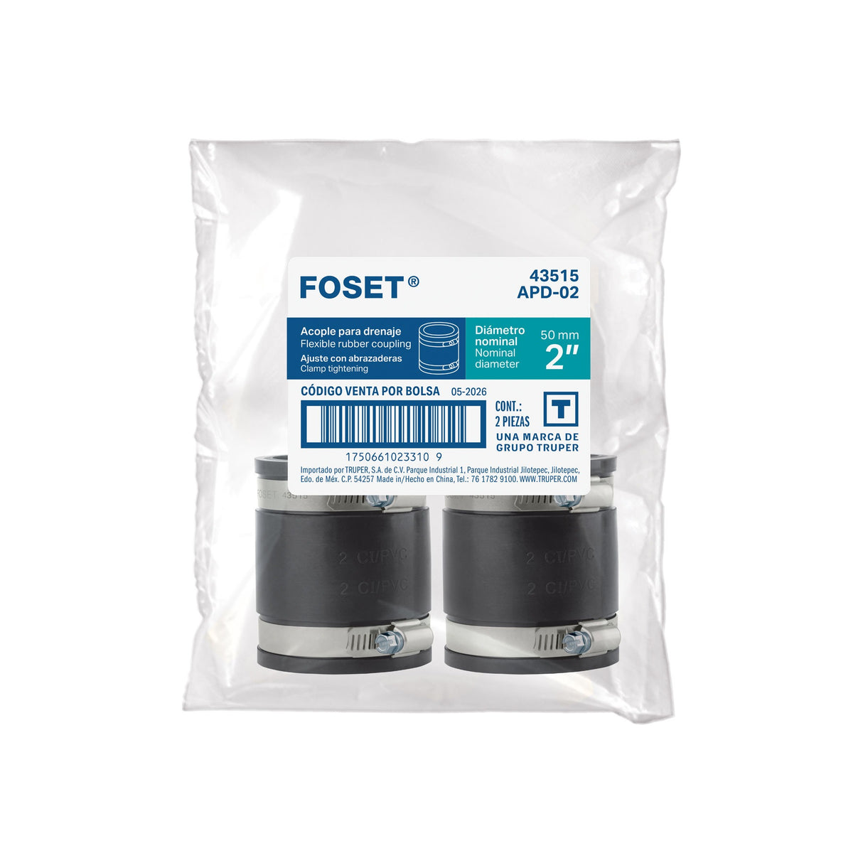 Acople para drenaje de 2 x 2', Foset