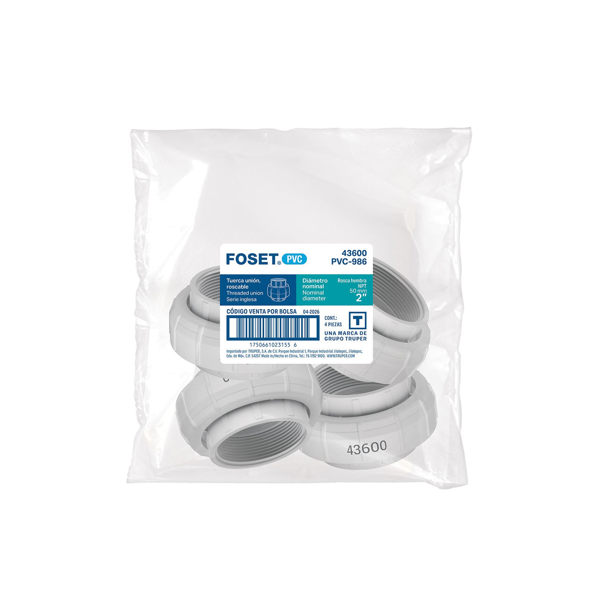 Tuerca unión roscable de PVC 2', Foset