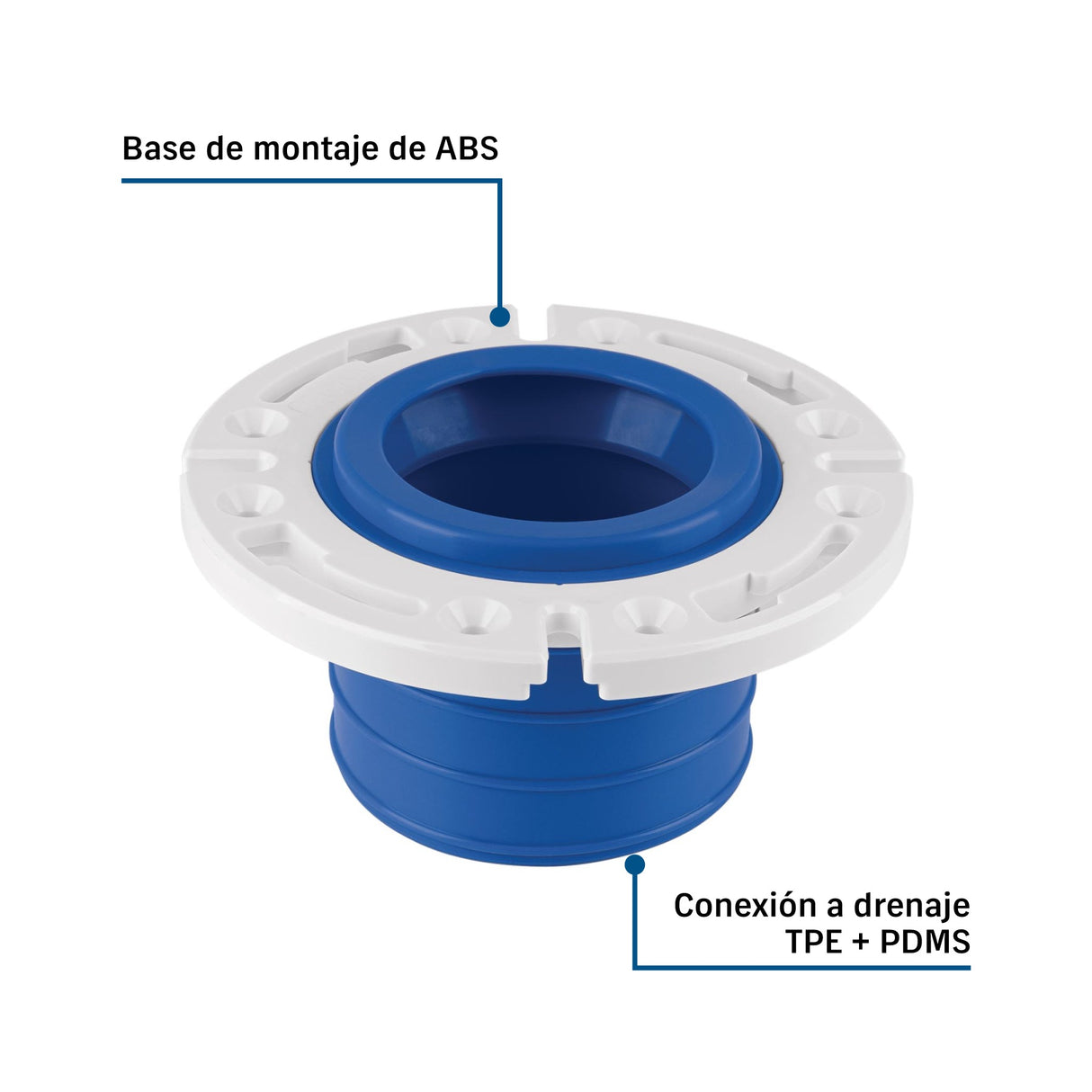 Brida con cuello flexible para WC, tubería de 4', Foset