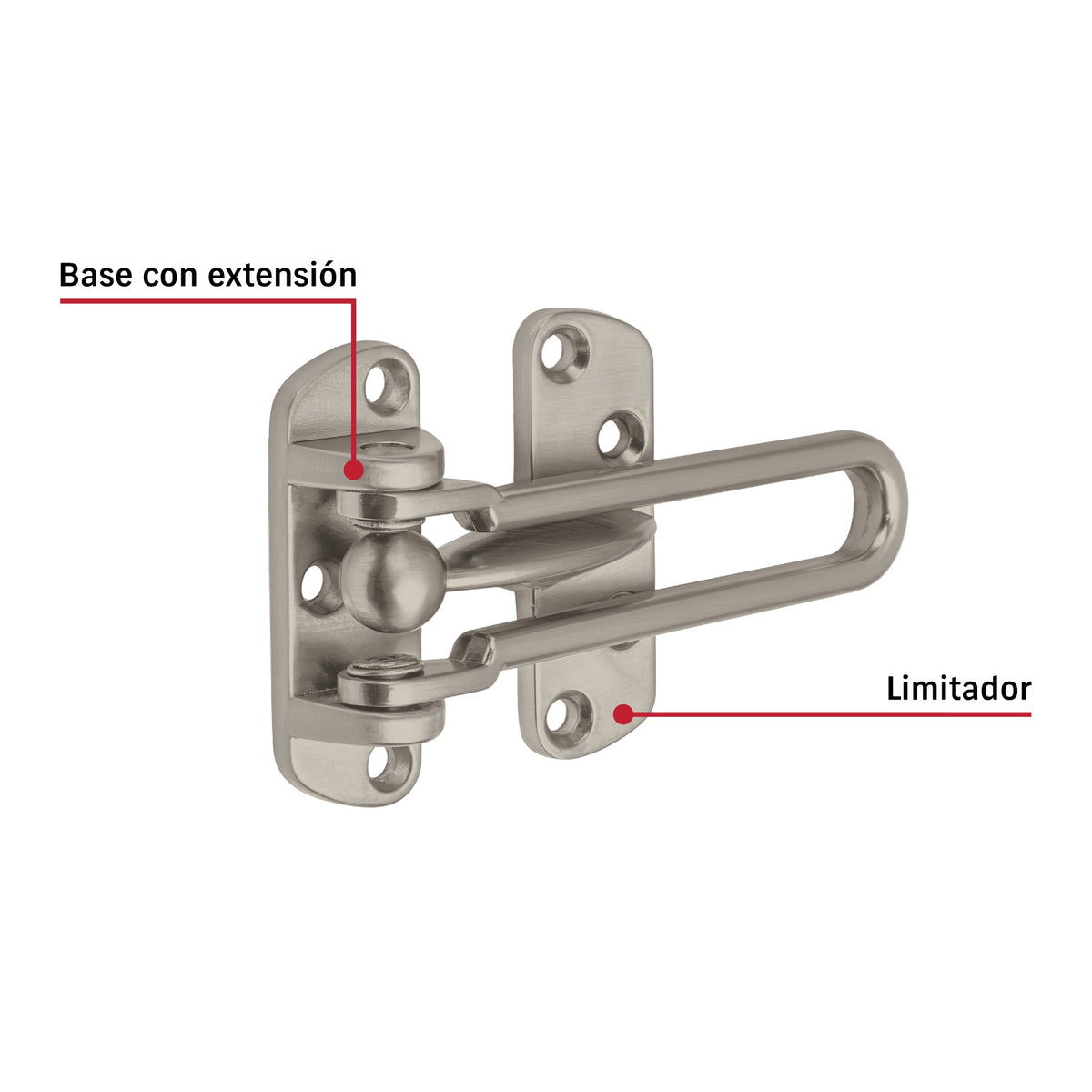 Pasador abatible para puerta, acabado níquel satín, Hermex