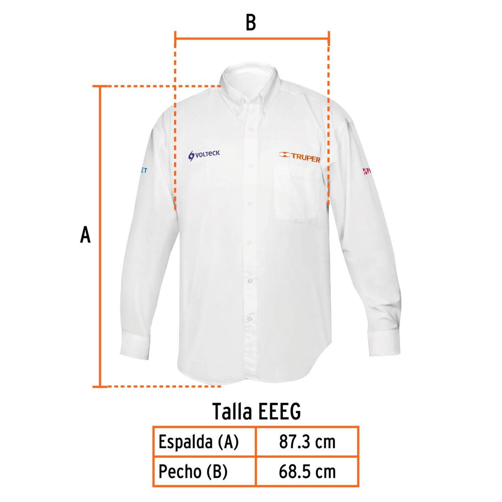 Camisa Manga Larga para Hombre, Blanca, Eeeg, Truper