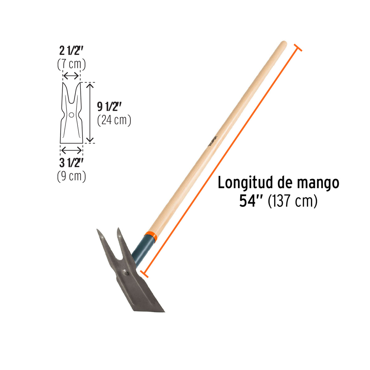 Azadón Dos Cuernos, Mango de Madera 54', Truper