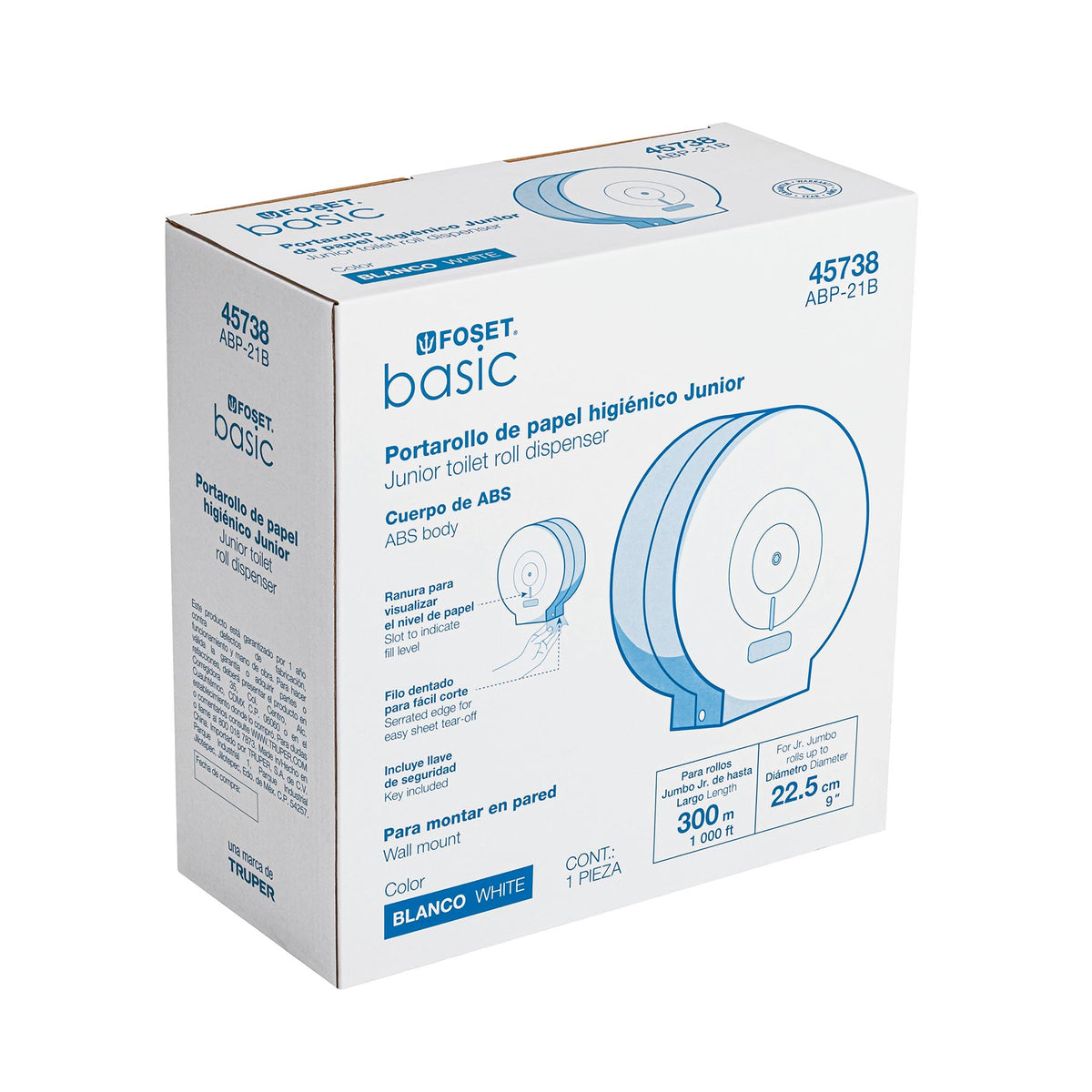 Portarrollo Junior de ABS, Blanco, Foset Basic
