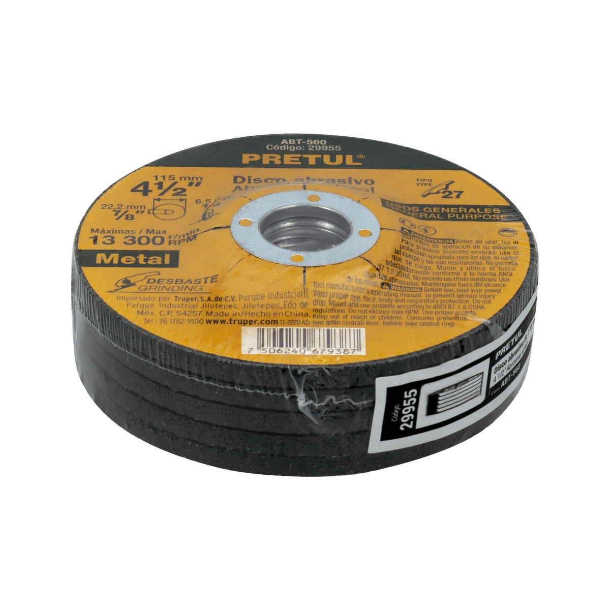 Disco Tipo 27 de 4-1/2' X 6.2 mm Desbaste de Metal, Pretul