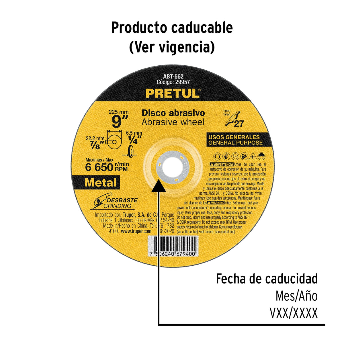 Disco Tipo 27 de 9' X 6.2 mm Desbaste de Metal, Pretul