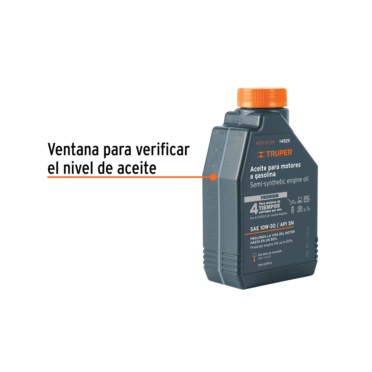 Aceite Semi-sintético, 4 Tiempos, 1000 ml (34 Oz), Truper