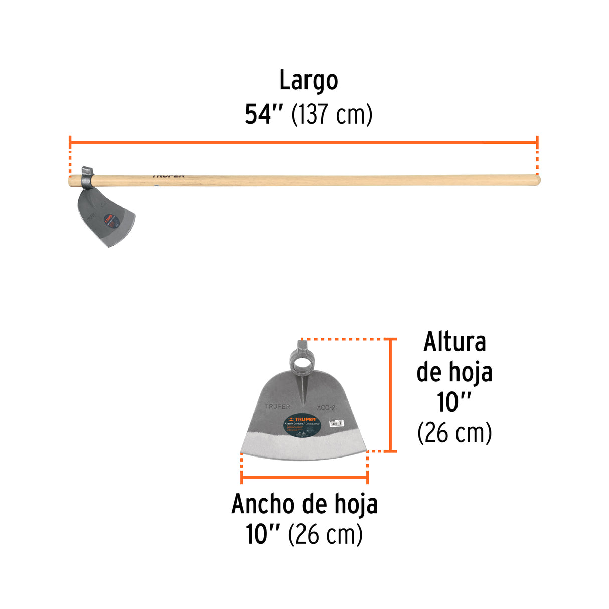 Azadón Córdoba No. 2 de 2.2 lb, Mango de Madera 54', Truper
