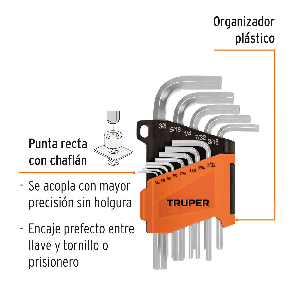 Juego 13 Llaves Allen Std Punta Hexagonal con Organizador