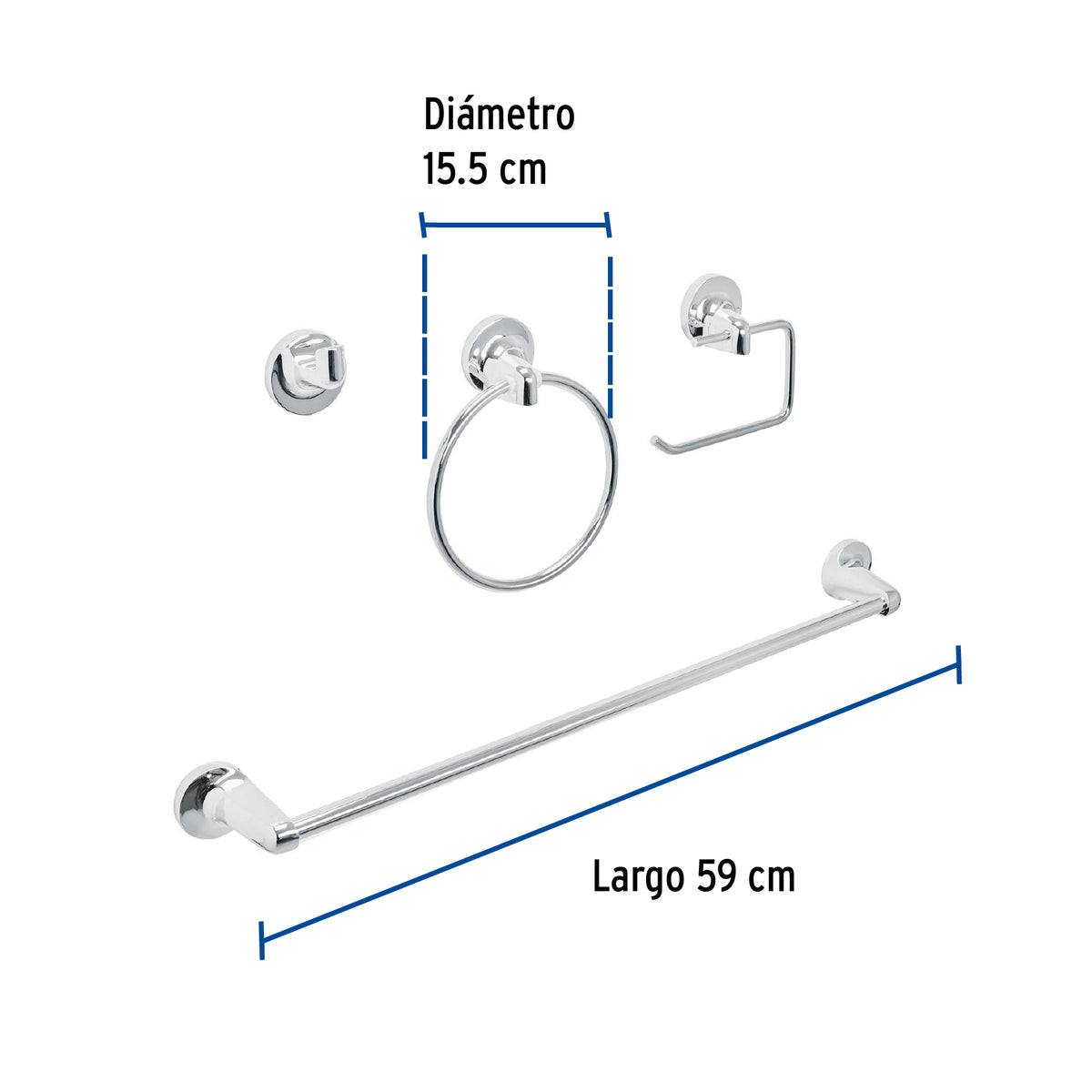 Juego de 4 Accesorios para Baño, Cromo, Foset Aqua