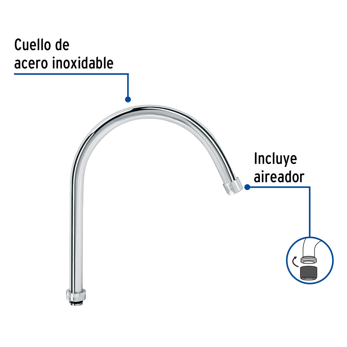 Cuello Curvo para Mezcladora de Fregadero, Cromo, Aqua