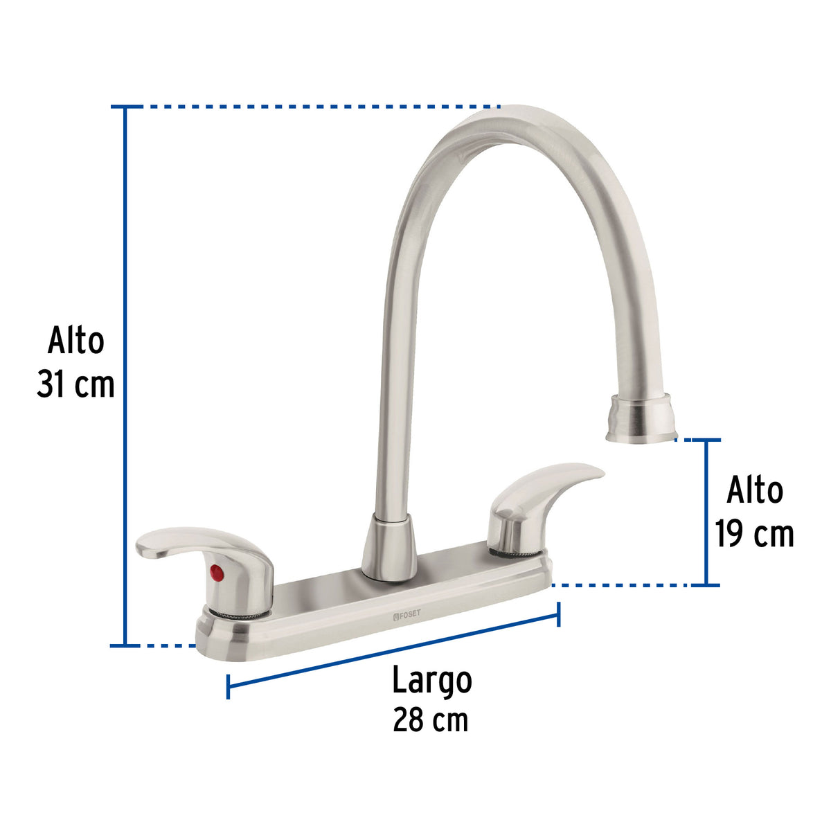 Mezcladora Fregadero 8' Satín, Cuello Largo, Palanca, Aqua