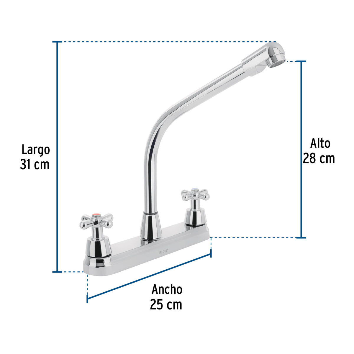Mezcladora Fregadero 8' Cromo, Cuello Cobra, Cruceta, Aqua