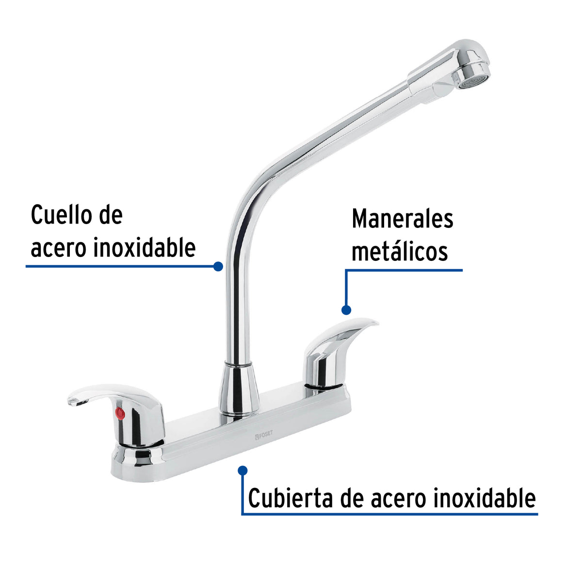 Mezcladora Fregadero 8' Cromo, Cuello Cobra, Palanca, Aqua
