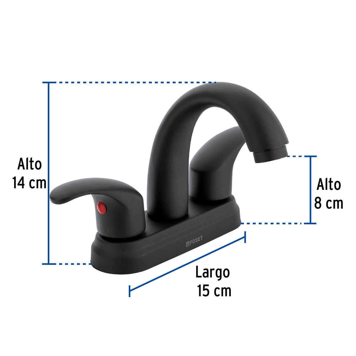 Mezcladora Lavabo 4' Negro, Nariz Curva, Palanca, Aqua