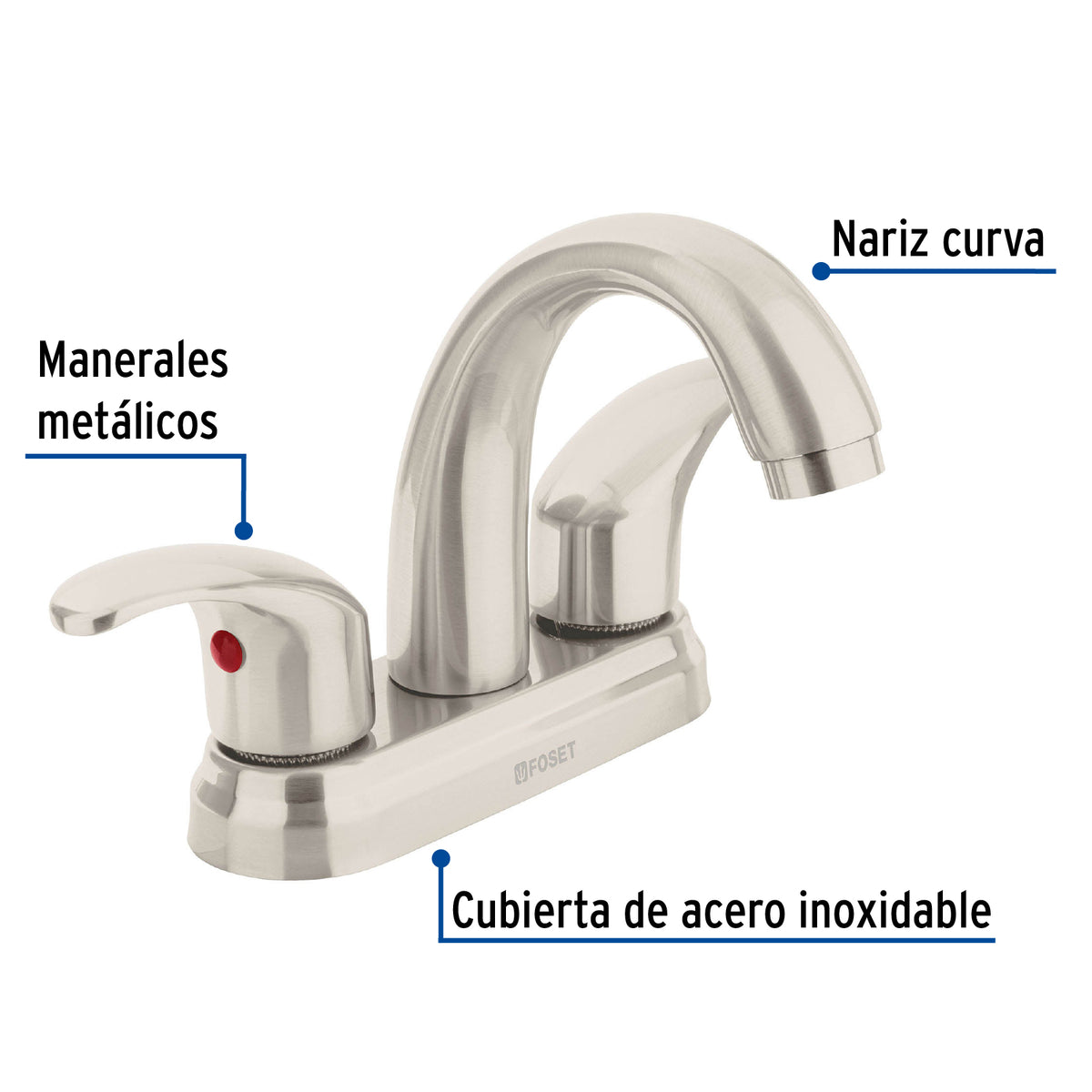 Mezcladora Lavabo 4' Satín, Nariz Curva, Palanca, Aqua