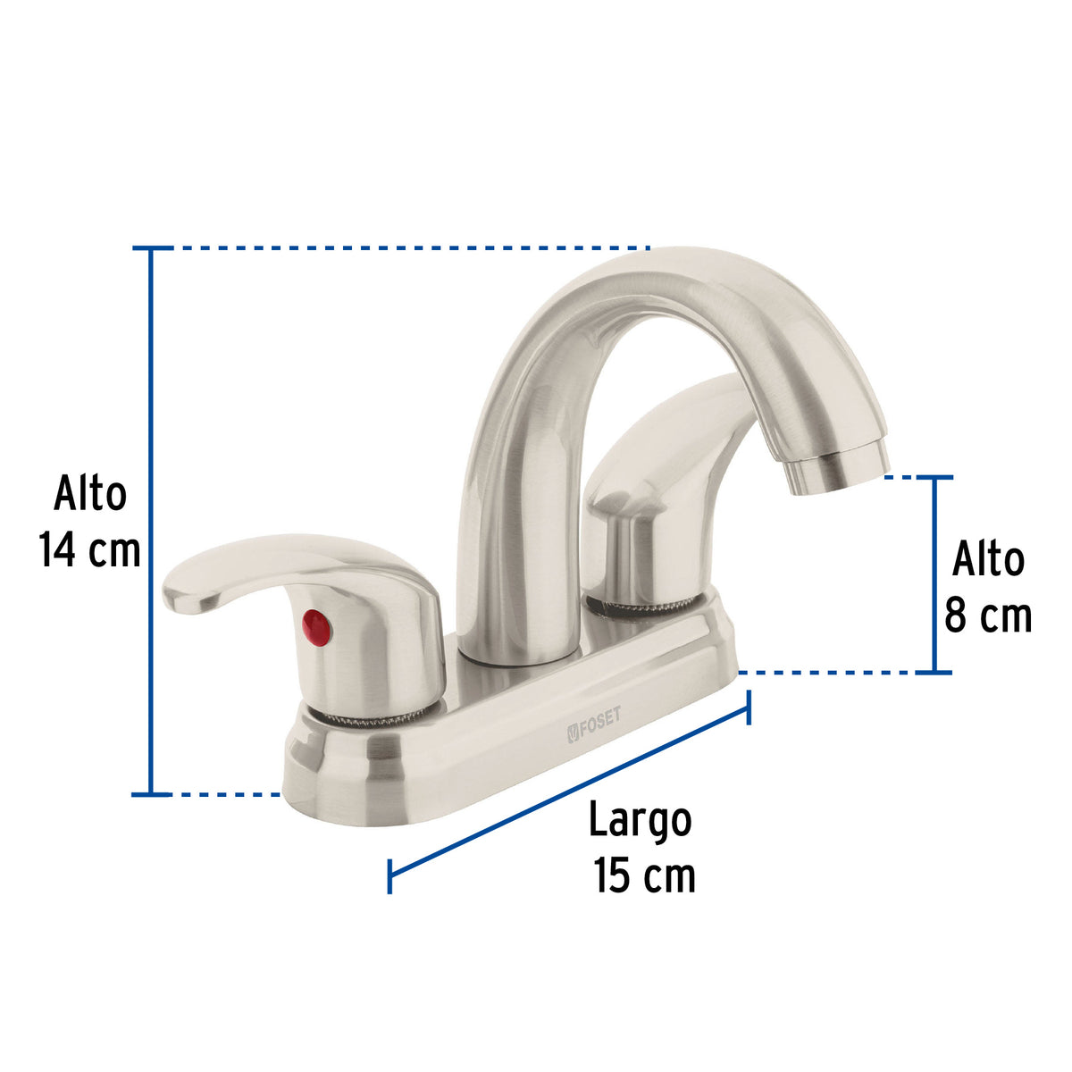 Mezcladora Lavabo 4' Satín, Nariz Curva, Palanca, Aqua