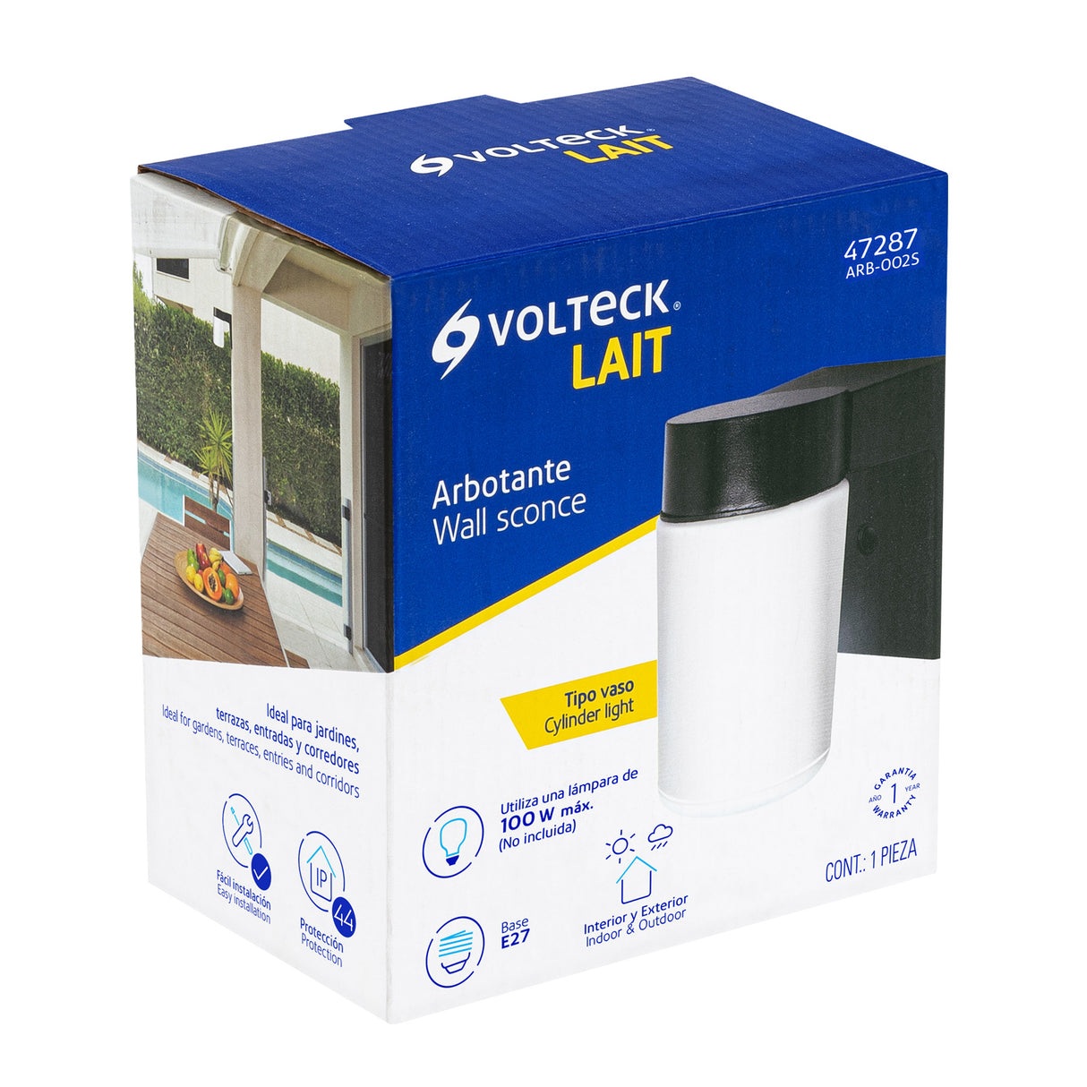 Arbotante de Pared Tipo Vaso, Lámpara No Incluida, Volteck