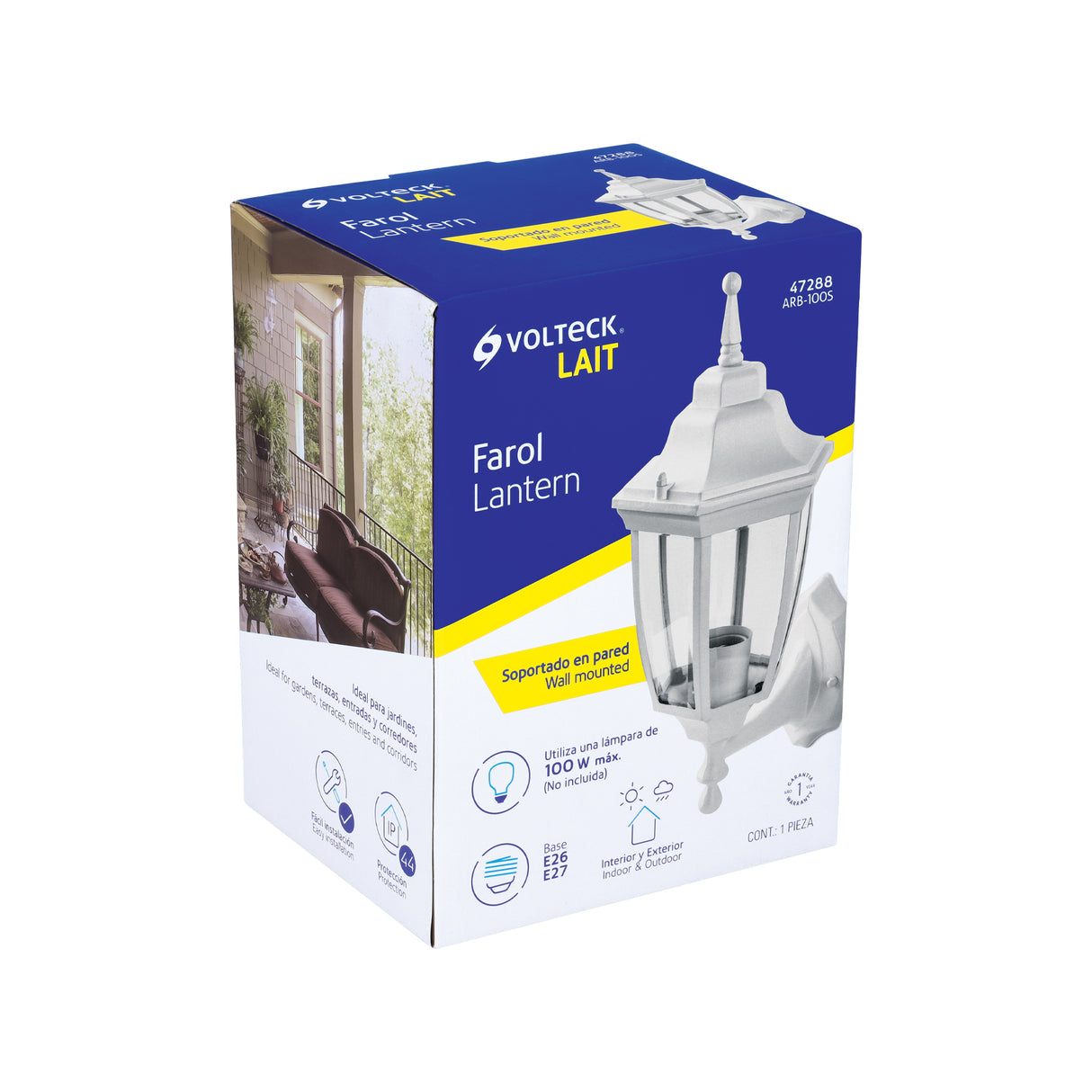 Arbotante Tipo Farol Tradicional Soportado para Exterior Blanco