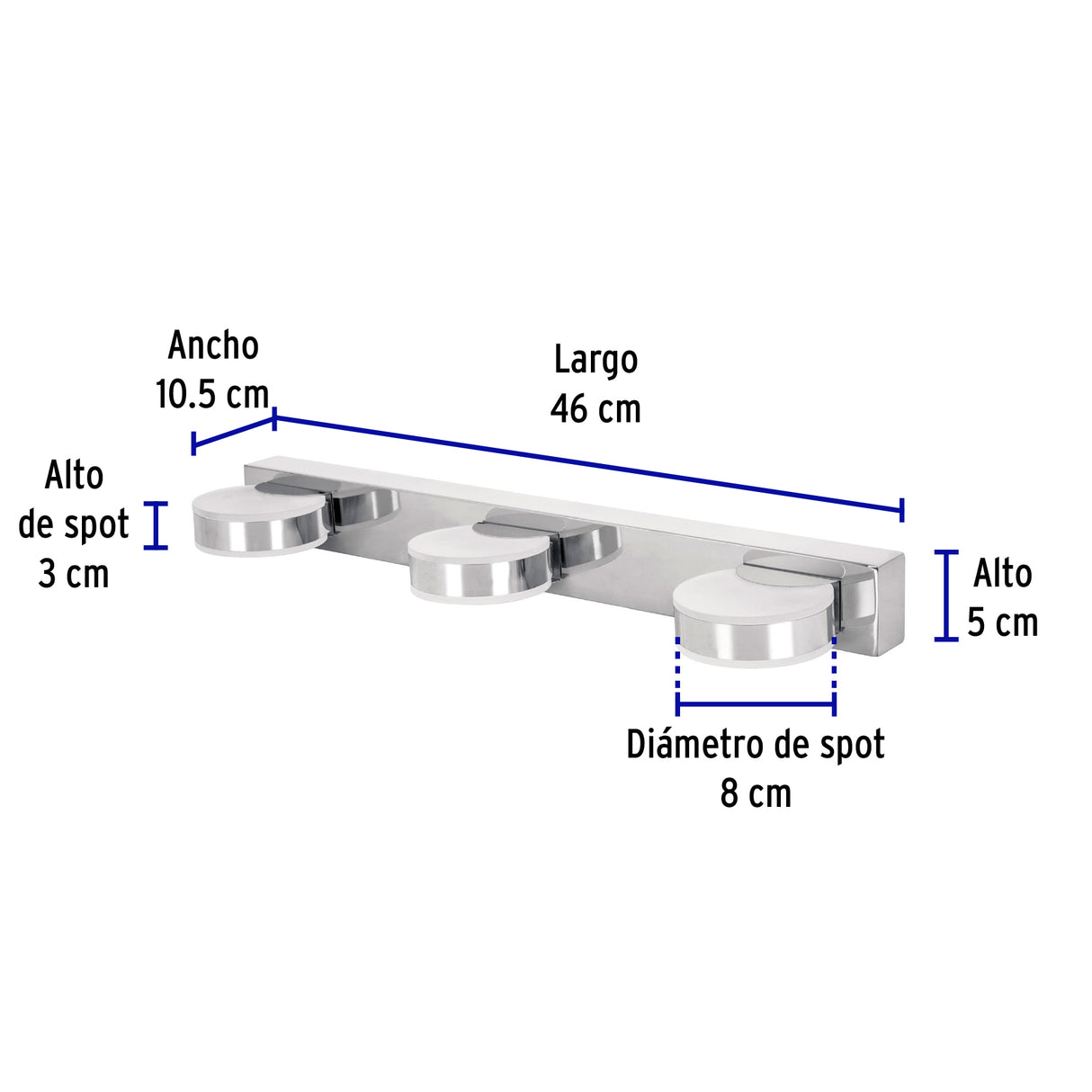 Luminario LED de Pared para Baño 10 W 4000K, 3 Spots, Volteck
