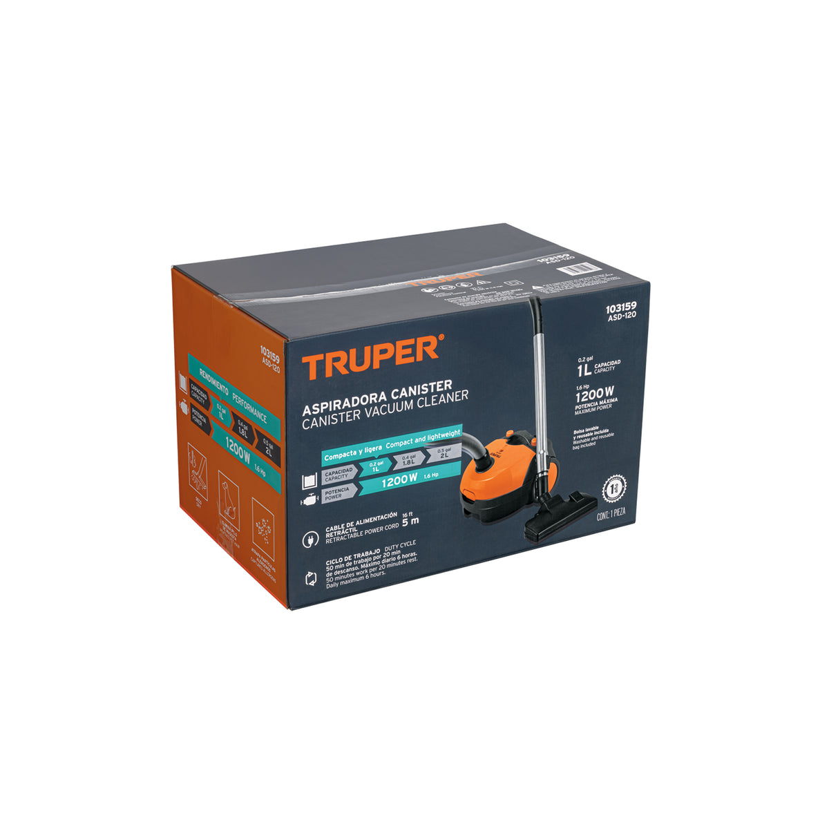 Aspiradora Canister 1 L (0.2 GAL), 1, 200 W (1.6 HP), Truper