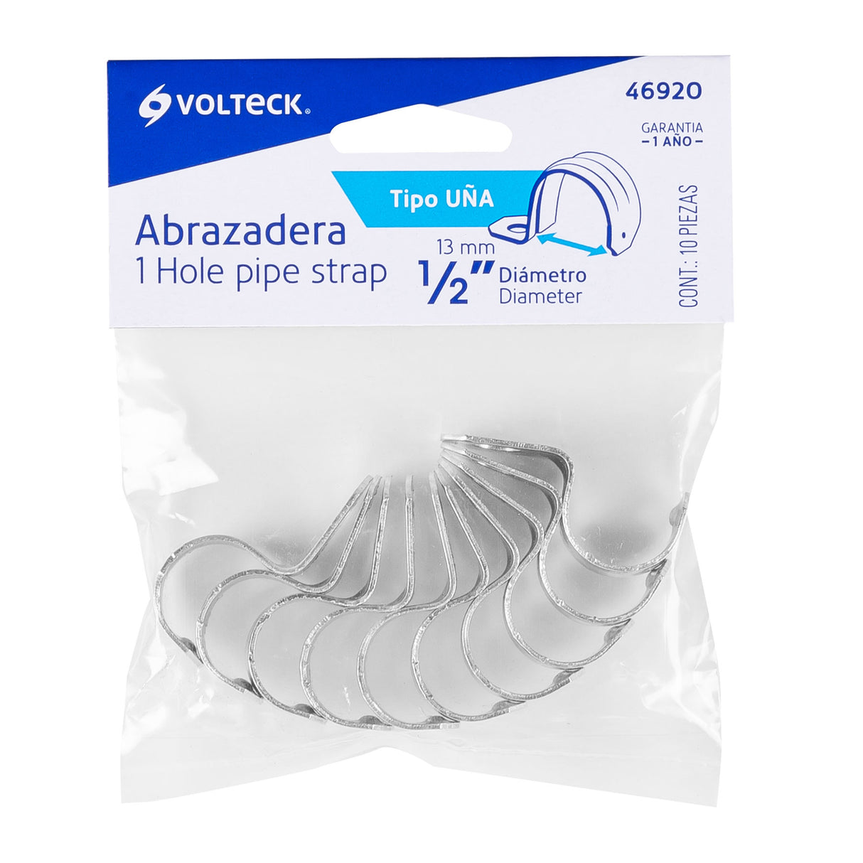 Bolsa C/10 Abrazaderas Tipo Uña 1/2' para Tubo Pared Delgada