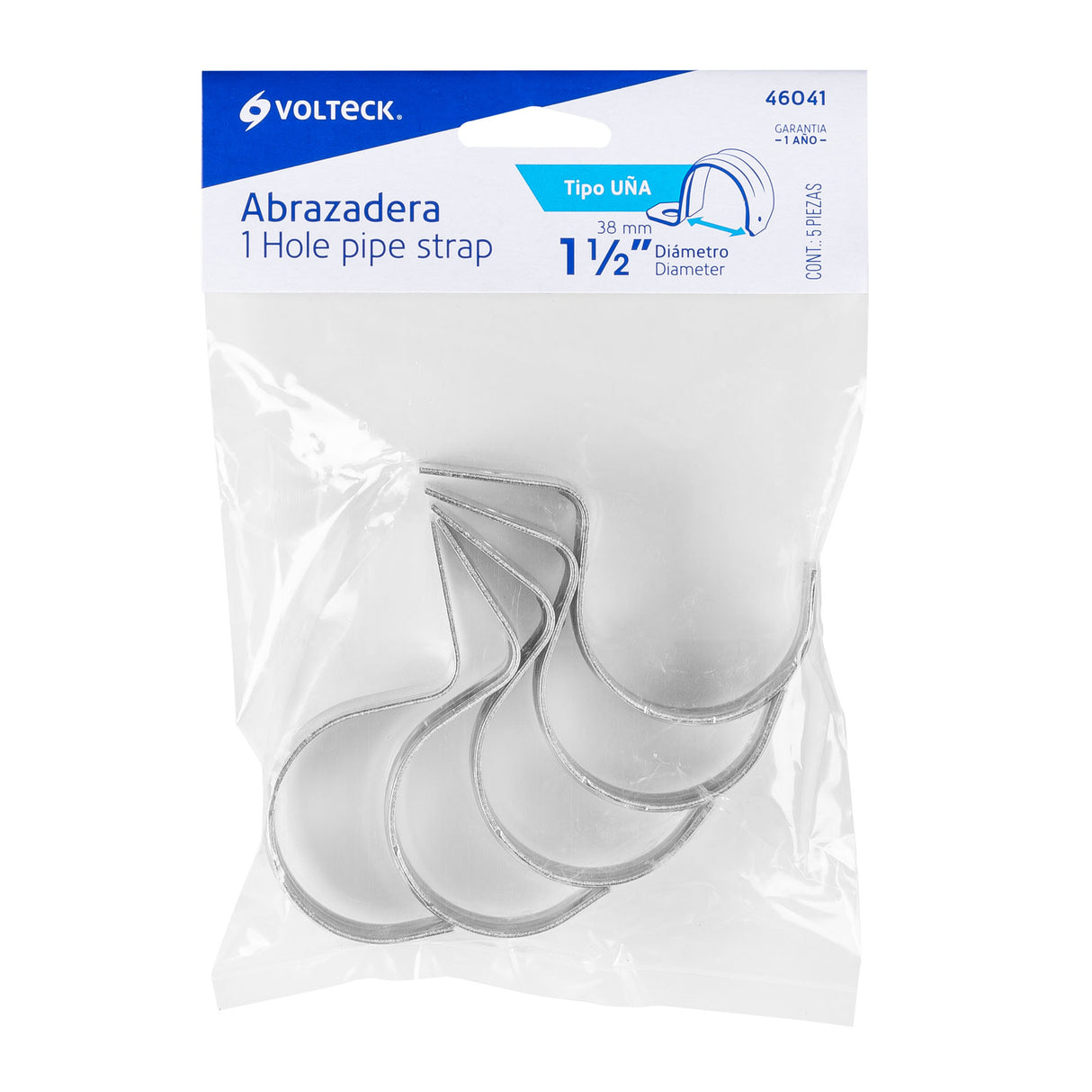 Bolsa C/5 Abrazaderas Tipo Uña 1-1/2' para Tubo Pared Delgada