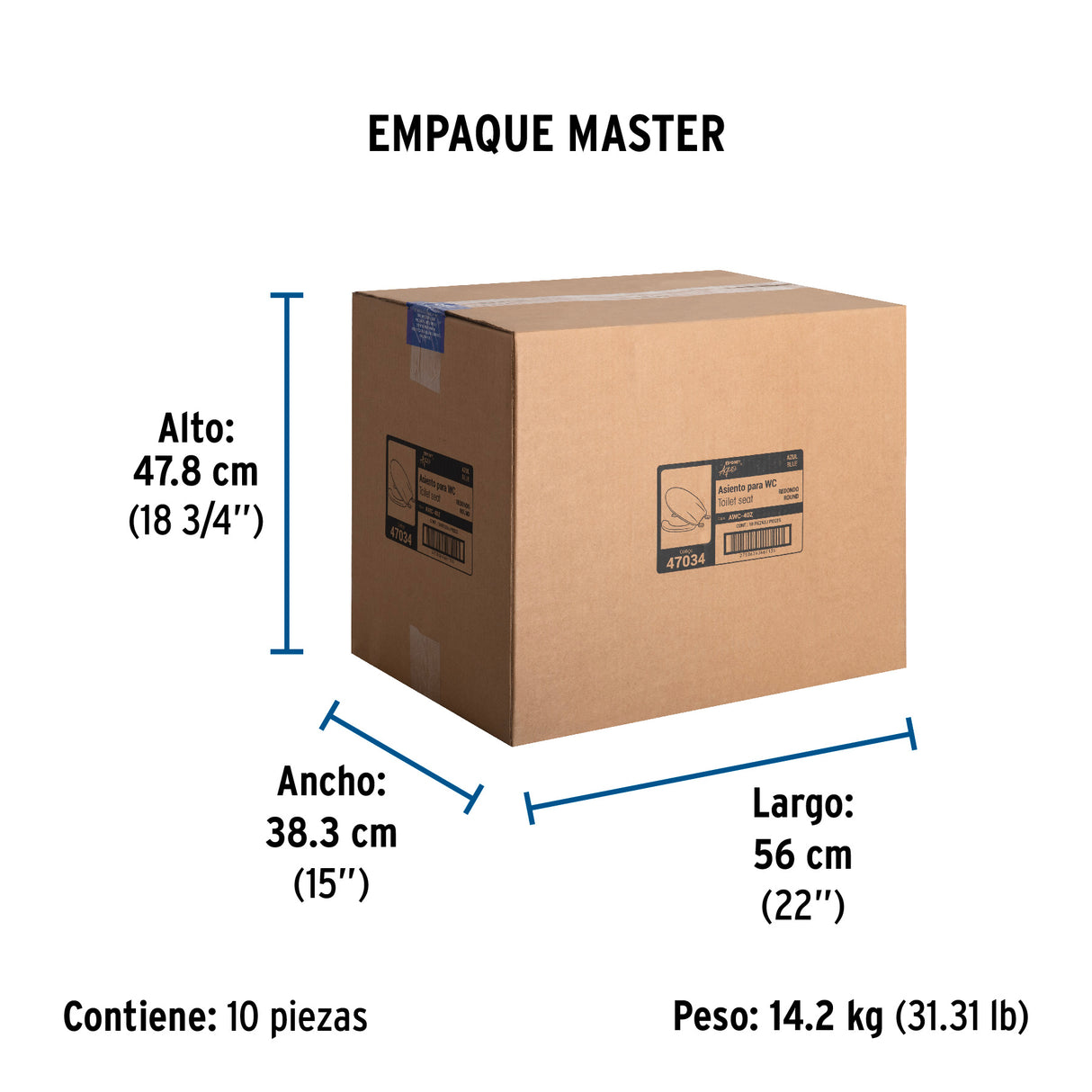 Asiento Redondo con Tapa para Wc, Abierto, Azul, Foset