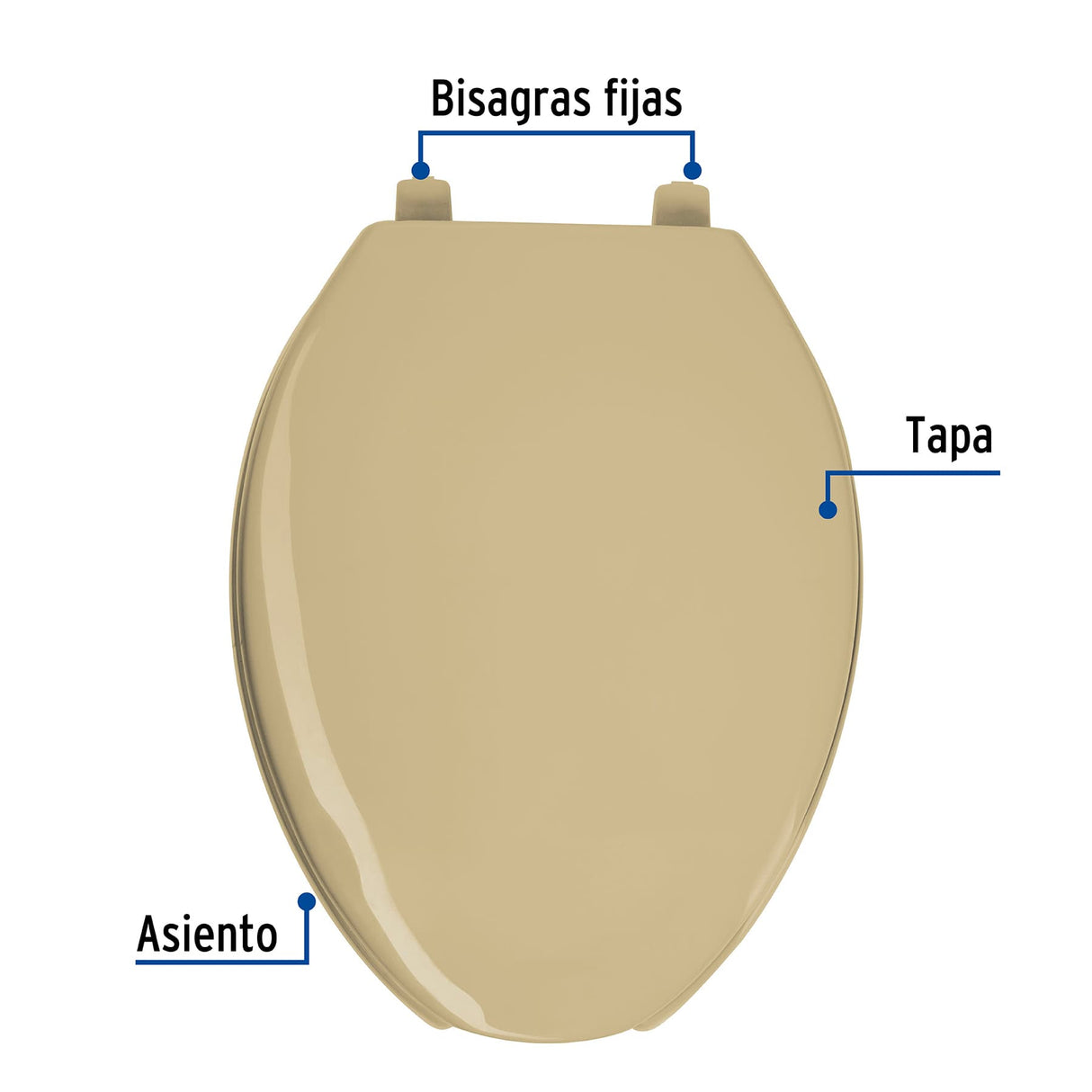 Asiento Alargado con Tapa para Wc, Abierto, Beige, Foset