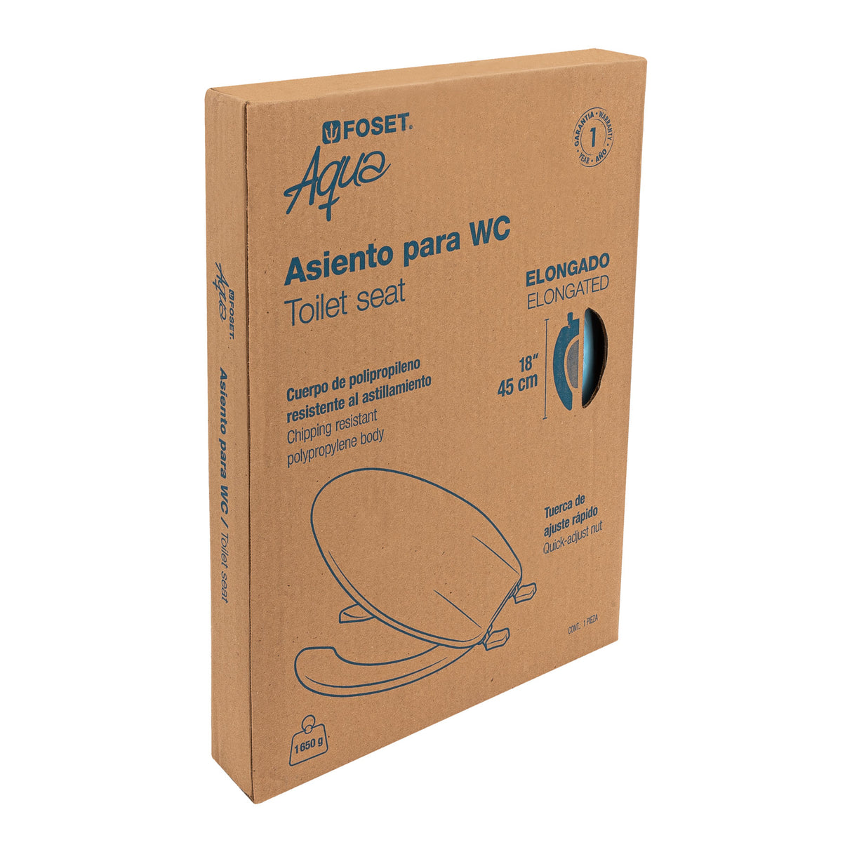 Asiento Alargado con Tapa para Wc, Abierto, Azul, Foset
