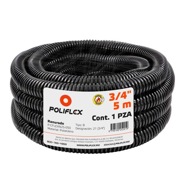 Poliflex ranurado 3/4 negro 50 m