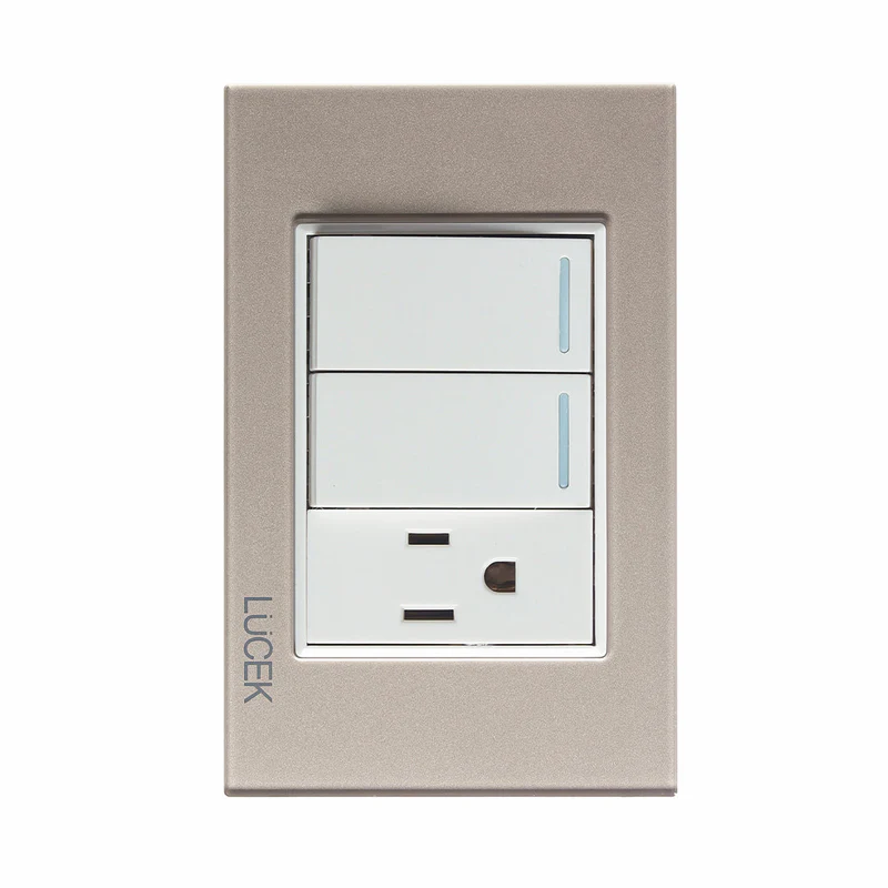 Lucek cristal dorado 2 interruptores sencillos y 1 contacto 1 modulo