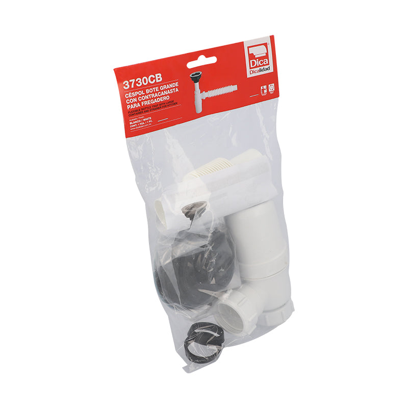 Dica 3730CB cespol plastico flex. con bote grande con contracanasta clasica para fregadero blanco - imagen 8