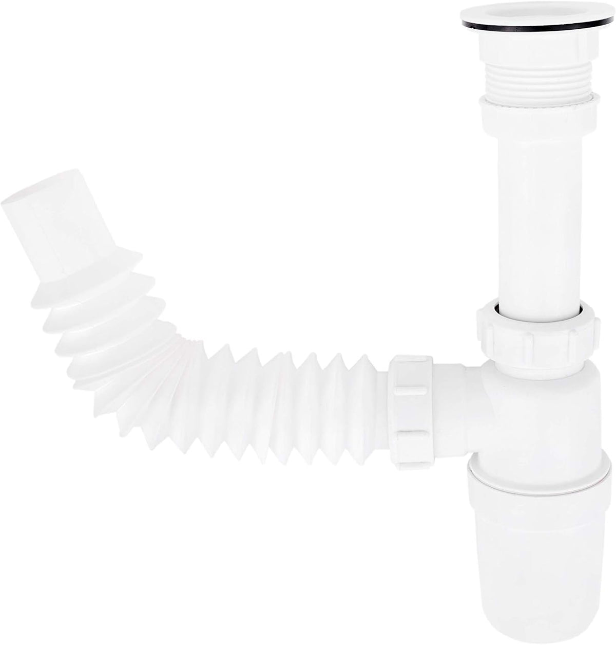 Dica 3732CP cespol plastico flex. con bote grande con contracanasta plastica para fregadero blanco