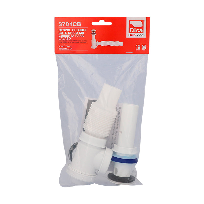 Dica 3701CB cespol plastico flex. con bote chico con cubierta plastica para lavabo blanco - imagen 7