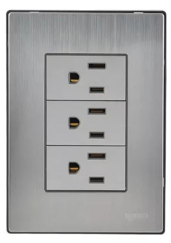 Igoto placa armada inox con 3 contactos sencillos de 1 mã“dulo plata