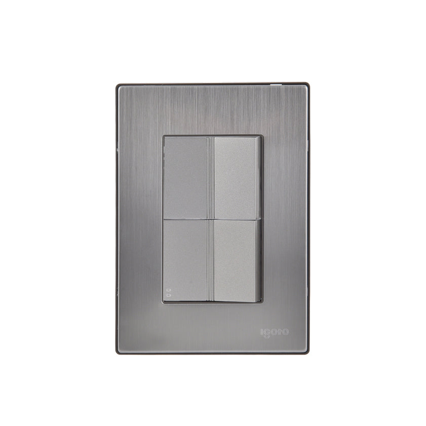 Igoto placa armada inox con 1 apagador sencillo y 1 apagador escalera de 1.5 mã“dulos plata