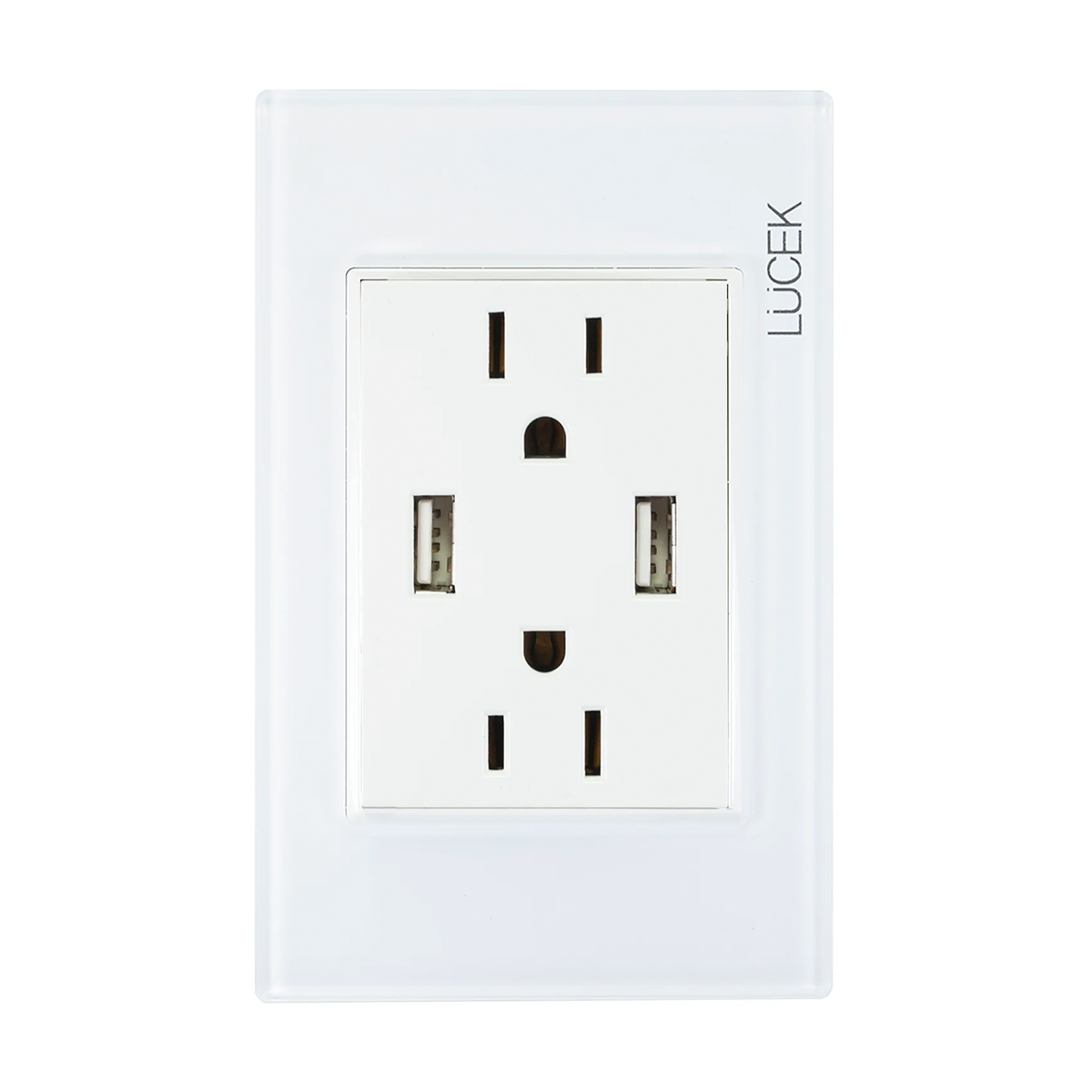 Placa Lucek Colors blanca con 2 contactos y 2 puertos USB