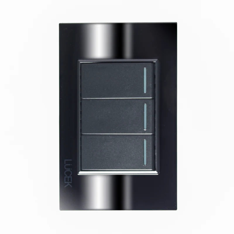 Lucek cristal espejo negro placa 3 interrruptores senc 1 mod